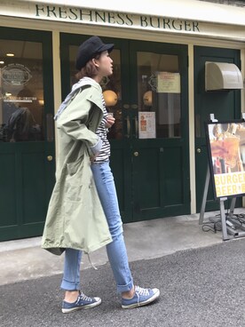 「RED CHOP WORKS（レッドチョップワークス）のアイテム（ジャケット/アウター）」を使った、hamaさん（レディース・163cm）の春コーディネート