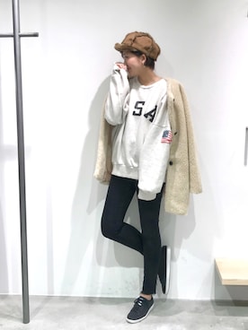 「USA」｜「アイテム（その他アウター）」を使った、hamaさん（レディース・163cm）の冬コーディネート