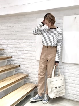 「RED CHOP WORKS（レッドチョップワークス）のアイテム（パンツ）」を使った、hamaさん（レディース・163cm）の春コーディネート