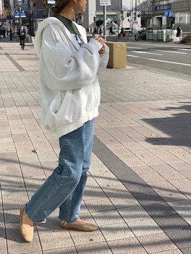 「CANAL JEAN（キャナルジーン）のアイテム（バレエシューズ）」を使った、hamaさん（レディース・163cm）の冬コーディネート