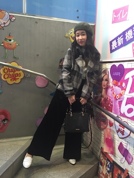 「原宿」｜「アイテム（ライダースジャケット）」を使った、MAYUPOYOさん（レディース・159cm）の春コーディネート