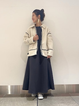 「裏起毛ワンピース」｜たぐまさやこさん（レディース・158cm）の冬コーディネート