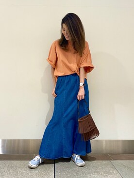 「袖ロールアップ」｜たぐまさやこさん（レディース・158cm）の春コーディネート
