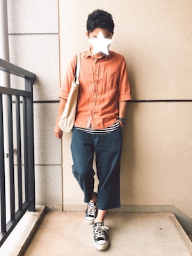 「CONVERSE（コンバース）のアイテム（トートバッグ）」を使った、tommyさん（メンズ・159cm）の夏コーディネート