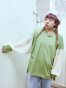 「Rccat（アールシーキャット）のアイテム（帽子）」を使った、紅い実穂波店 Rccatさん（レディース・153cm）の春コーディネート