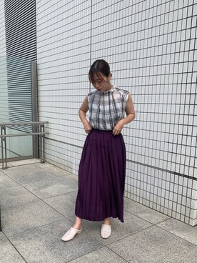 オンブレーチェック タックスタンドネックブラウスを使った