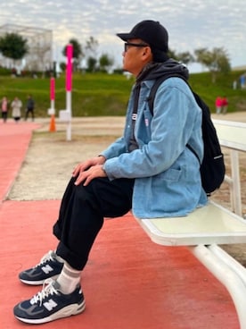 「KANGOL（カンゴール）のアイテム（デニムジャケット）」を使った、Sam 66さん（メンズ・171cm）の冬コーディネート