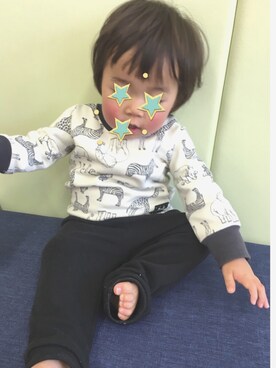 「動物モチーフ」｜「アイテム（スウェット）」を使った、Uくんさん（キッズ・80cm）の春コーディネート