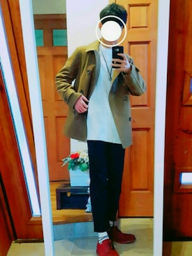 「BEAMS（ビームス）のアイテム（ピーコート）」を使った、りーせさん（メンズ・171cm）の冬コーディネート