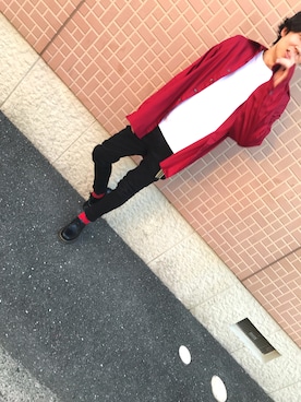 「赤×白」｜けんさん（メンズ・169cm）の春コーディネート