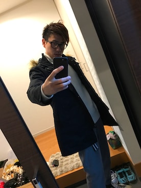 「MK MICHEL KLEIN HOMME （エムケーミッシェルクランオム）のアイテム（モッズコート）」を使った、지용🇰🇷ジヨンさん（メンズ・175cm）の冬コーディネート