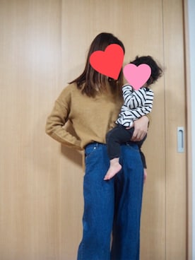 「Green　Parks（グリーンパークス）のカラフルVネックニットプルオーバー（ニット/セーター、ベージュ系）」を使った、riri(*^^*)さん（レディース）の秋コーディネート