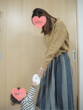 「Green　Parks（グリーンパークス）のカラフルVネックニットプルオーバー（ニット/セーター、ベージュ系）」を使った、riri(*^^*)さん（レディース）の秋コーディネート