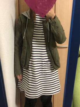 「ORCIVAL（オーシバル）のORCIVAL:ボーダーワンピース（ワンピース、ホワイト系）」を使った、riri(*^^*)さん（レディース）の秋コーディネート