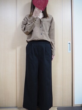 「LEPSIM（レプシィム）の【日々アイテム】CRピーチタックワイドパンツ　771815（その他パンツ、ブラック系）」を使った、riri(*^^*)さん（レディース）の冬コーディネート