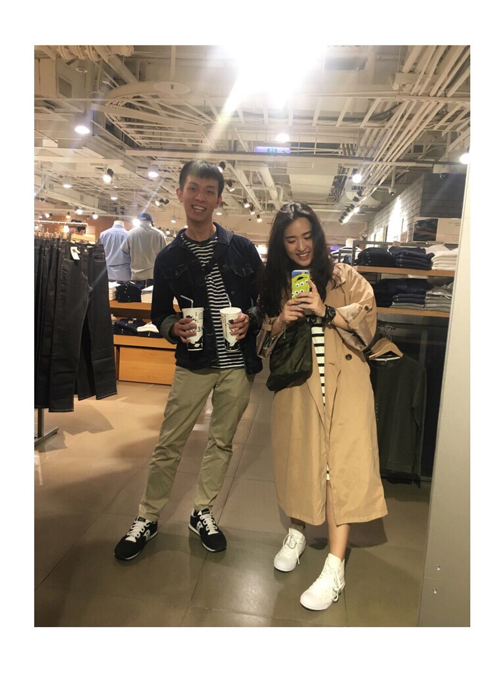「spring、date style♡、coupleoutfit、couple、ootd、whatiwear、whatiworetoday、movieday」｜「JEANASISのボーダーワイドスリーブカットワンピース/713934 （ワンピース、その他）」を使った、歐陽蓉蓉さん（レディース・163cm）の春コーディネートの1枚目の写真