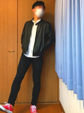 「ノーカラーシャツ」｜「アイテム（ライダースジャケット）」を使った、kuriさん（メンズ・177cm）の春コーディネート