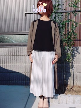 「ストライプパンツ」｜「アイテム（シャツワンピース）」を使った、みのはさん（レディース・155cm）の春コーディネート