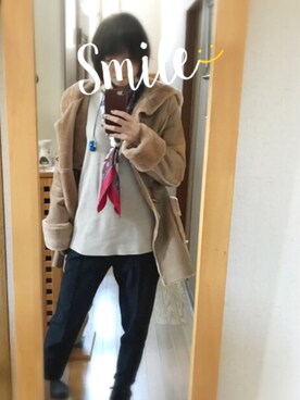 「SNIDEL（スナイデル）のアイテム（ムートンコート）」を使った、myuchiさん（レディース・156cm）の冬コーディネート