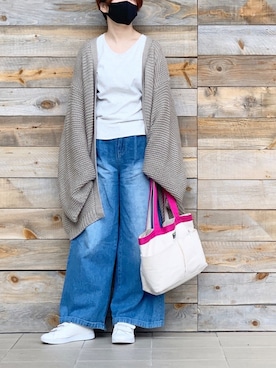 「antiqua（アンティカ）のニットカーディガン（カーディガン/ボレロ）」を使った、suzuさん（レディース・166cm）の秋コーディネート