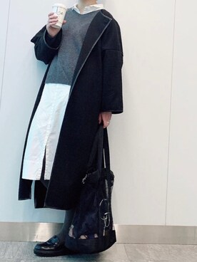 「PUAL CE CIN（ピュアルセシン）のアイテム（ノーカラーコート）」を使った、suzuさん（レディース・166cm）の冬コーディネート