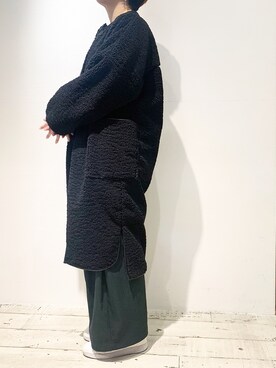 「PUAL CE CIN（ピュアルセシン）のアイテム（ノーカラーコート）」を使った、suzuさん（レディース・166cm）の冬コーディネート