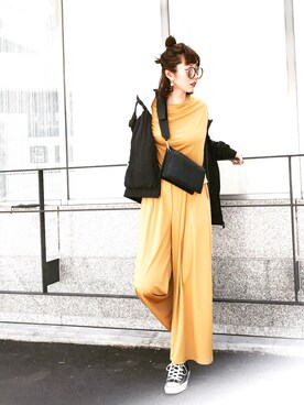「ベルイエロー」｜「アイテム（ブルゾン）」を使った、gさん（レディース・168cm）の春コーディネート