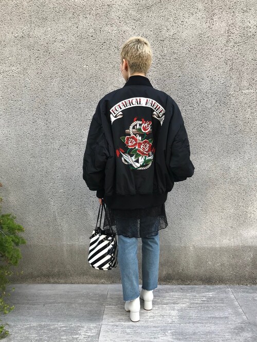 G.VG.VレースアップMA-1ブラック G.V.G.V. - Lace Up MA-1 Blouson | fakejam