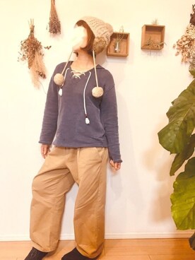 「プルオーバーパーカー」｜「アイテム（スウェット）」を使った、ぽんちゃっくさん（レディース・155cm）の冬コーディネート