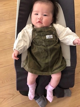 「アイテム（ロンパース、グリーン系）」を使った、tnaさん（キッズ・80cm）の春コーディネート
