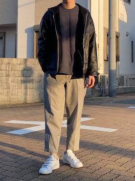 「ジーユーコーデ」｜「アイテム（ライダースジャケット）」を使った、シロクマさん（メンズ・184cm）の春コーディネート