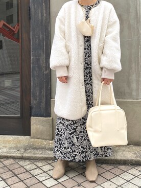 「Omekashi（オメカシ）のアイテム（その他アウター）」を使った、suzuさん（レディース・157cm）の冬コーディネート