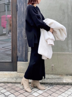 「Omekashi（オメカシ）のアイテム（その他アウター）」を使った、suzuさん（レディース・157cm）の冬コーディネート