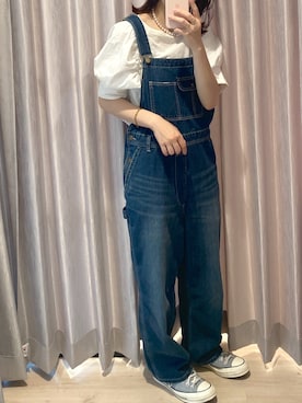 「Omekashi（オメカシ）のアイテム（オールインワン・サロペット）」を使った、suzuさん（レディース・159cm）の春コーディネート