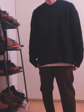 「リドム」｜「アイテム（スラックス）」を使った、yu_さん（メンズ・174cm）の秋コーディネート