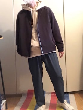 「WYM」｜「アイテム（ノーカラージャケット）」を使った、yu_さん（メンズ・174cm）の冬コーディネート