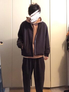 「WYM」｜「アイテム（ノーカラージャケット）」を使った、yu_さん（メンズ・174cm）の冬コーディネート