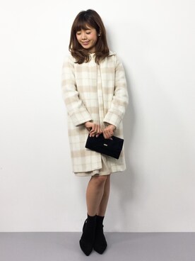 「PICCIN（ピッチン）のアイテム（ノーカラージャケット）」を使った、ARISAさん（レディース・155cm）の冬コーディネート