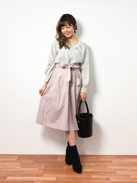 「刺繍」｜「アイテム（スカート）」を使った、ARISAさん（レディース・155cm）の冬コーディネート