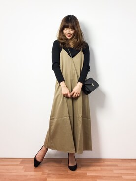 「アイテム（つなぎ/オールインワン、ベージュ系）」を使った、ARISAさん（レディース・155cm）の冬コーディネート