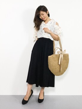 「cache cache（カシュ カシュ）のアイテム（かごバッグ）」を使った、ARISAさん（レディース・155cm）の夏コーディネート