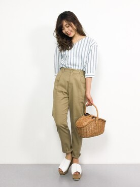 「ショッピング」｜「アイテム（チノパンツ）」を使った、ARISAさん（レディース・155cm）の夏コーディネート