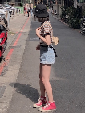 「PAZZO」｜「アイテム（帽子）」を使った、ワンワンさん（レディース・158cm）の夏コーディネート