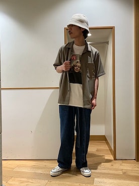 「SHIPS（シップス）のアイテム（帽子）」を使った、吉岡さん（メンズ・170cm）の春コーディネート