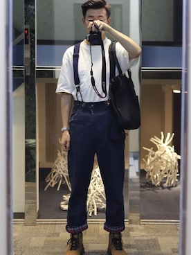 「アイテム（サロペット/オーバーオール）」を使った、智摩さん（メンズ・173cm・20代）の夏コーディネート