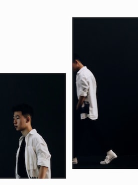「日系极简」｜「アイテム（スラックス）」を使った、智摩さん（メンズ・172cm）の夏コーディネート