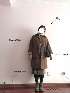 「TYAKASHAのアイテム（ジャケット/アウター）」を使った、17hugさん（レディース・166cm）の冬コーディネート