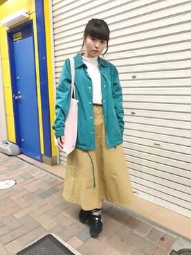 「みどり」｜「アイテム（ナイロンジャケット）」を使った、natsumi  パーソナルカラーさん（レディース・155cm）の冬コーディネート