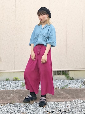 「グリッター」｜「アイテム（ハンチング/ベレー帽）」を使った、natsumi  パーソナルカラーさん（レディース・155cm）の夏コーディネート
