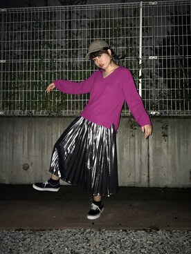 natsumi  パーソナルカラーさんの「WEGO/メタリックプリーツミドルスカート」を使ったコーディネート